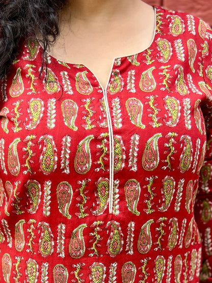 Red Paisley Ajrakh Kurta