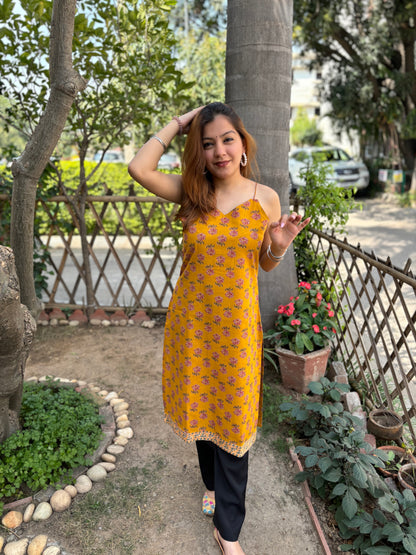 Mustard butti kurta