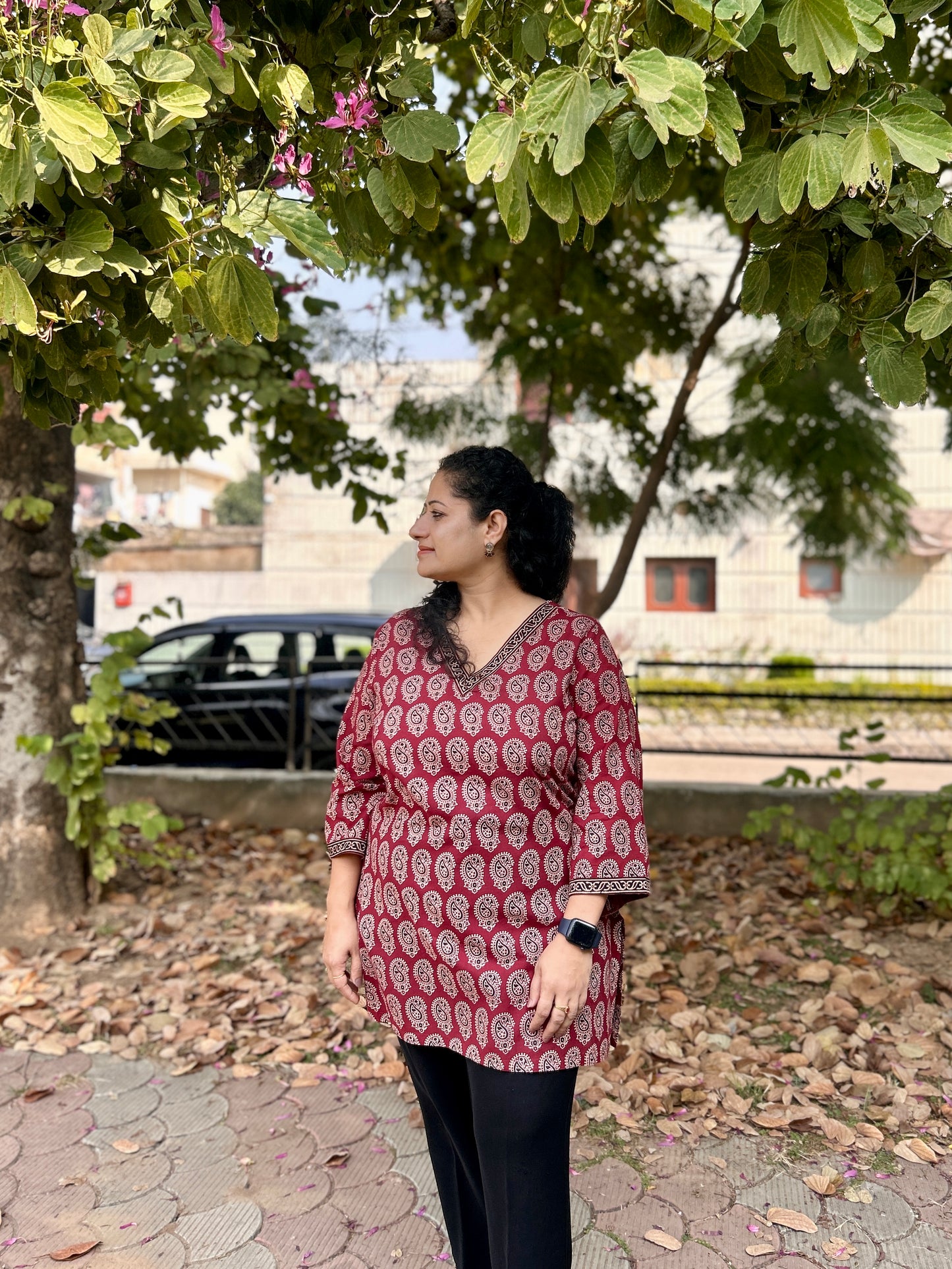 Maroon Paisley Handblock Cotton Kurti