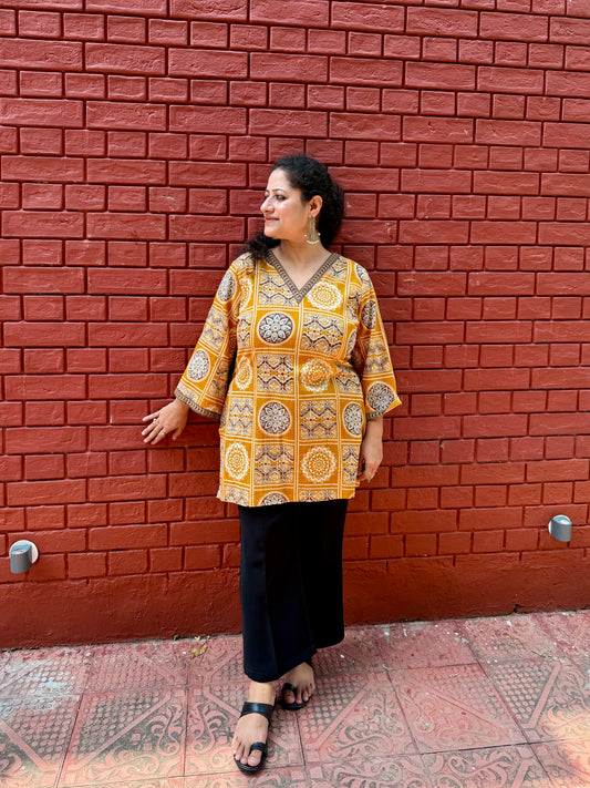 Mustard Block kurta