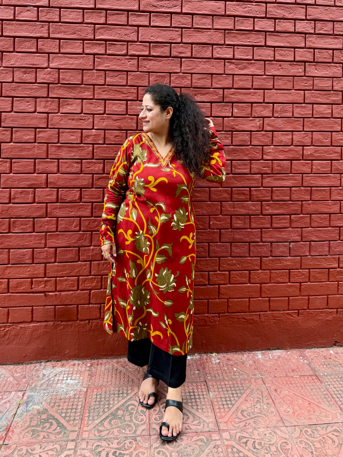 Red Floral Kurta