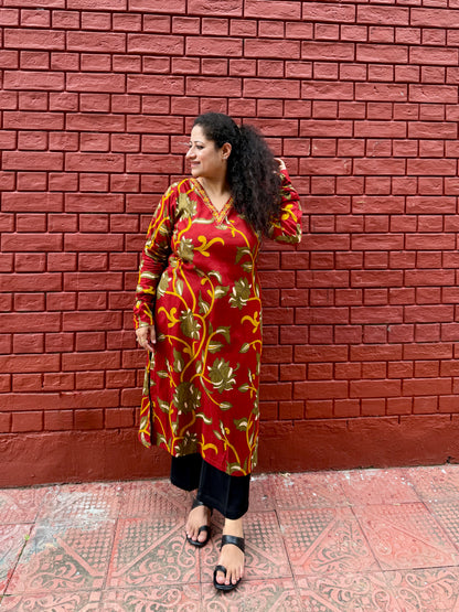 Red Floral Kurta