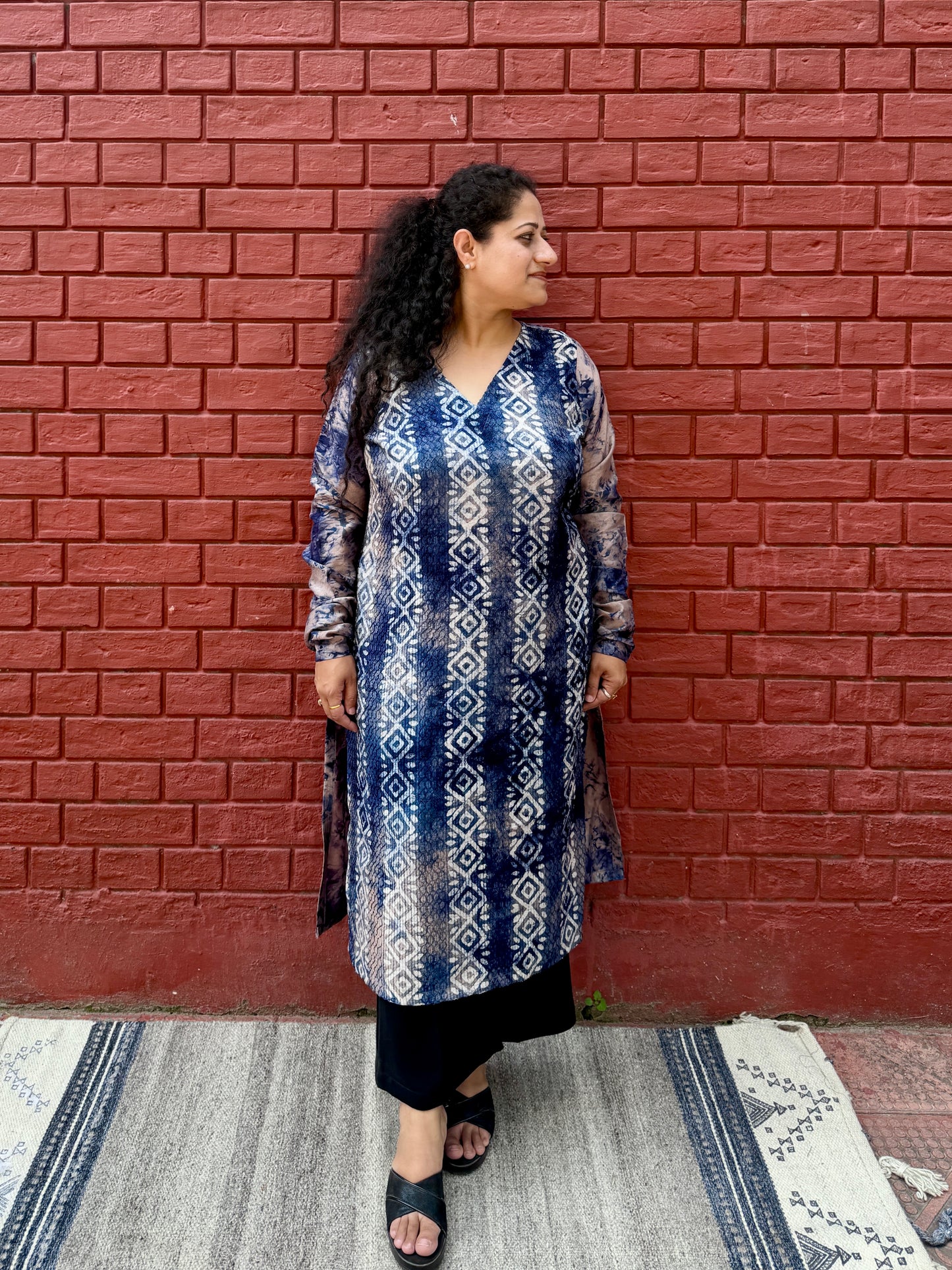 Blue Ikkat Style Kurta