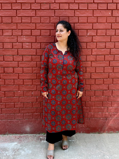 Surkh Red Cotton Kurta