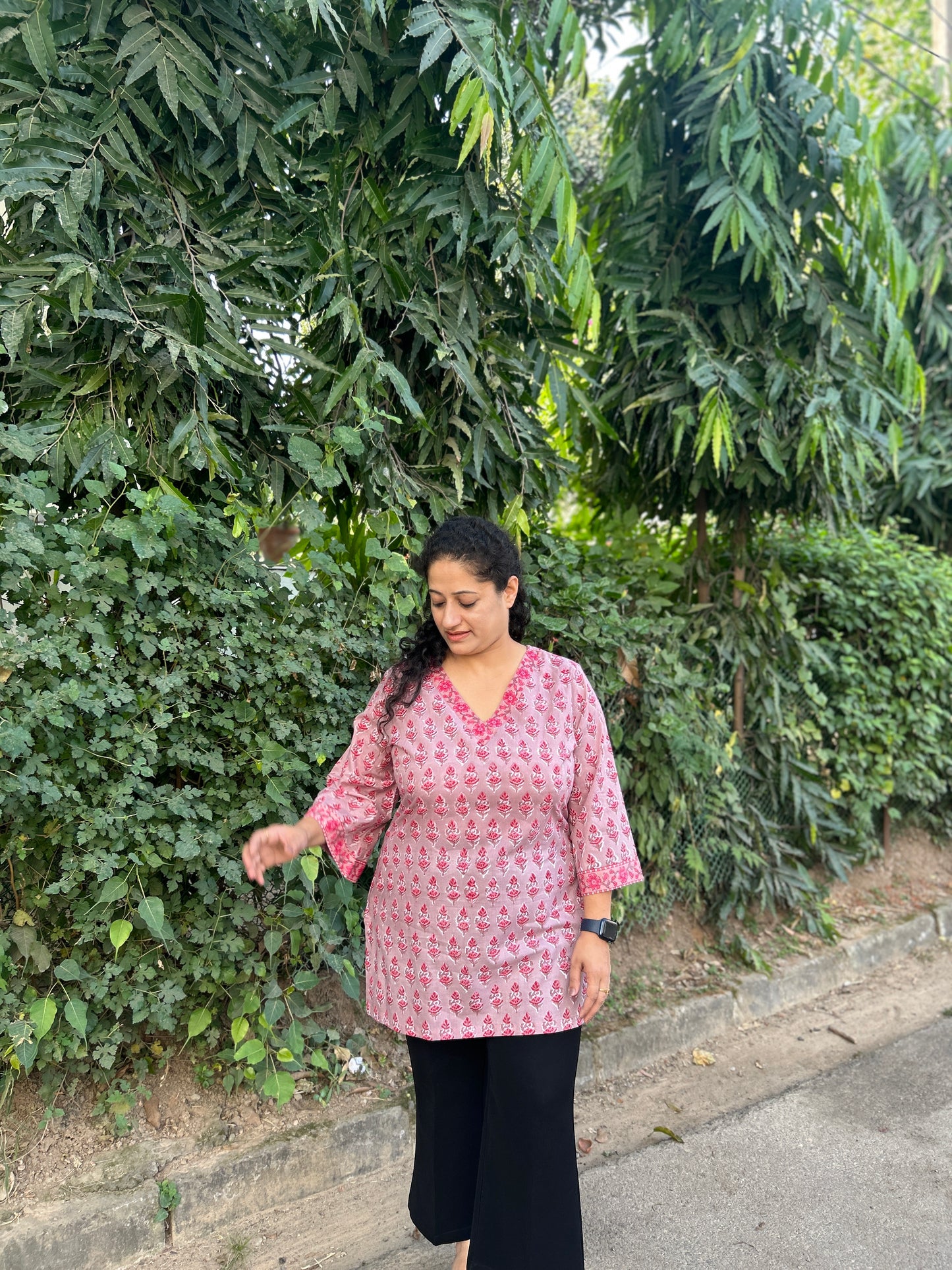 Blush Pink Hand-Block Printed Cotton Kurti