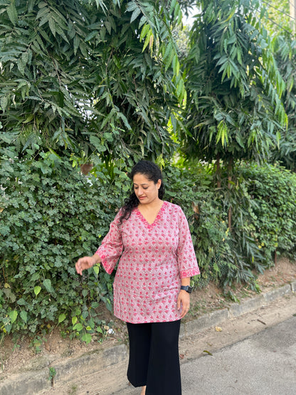 Blush Pink Hand-Block Printed Cotton Kurti