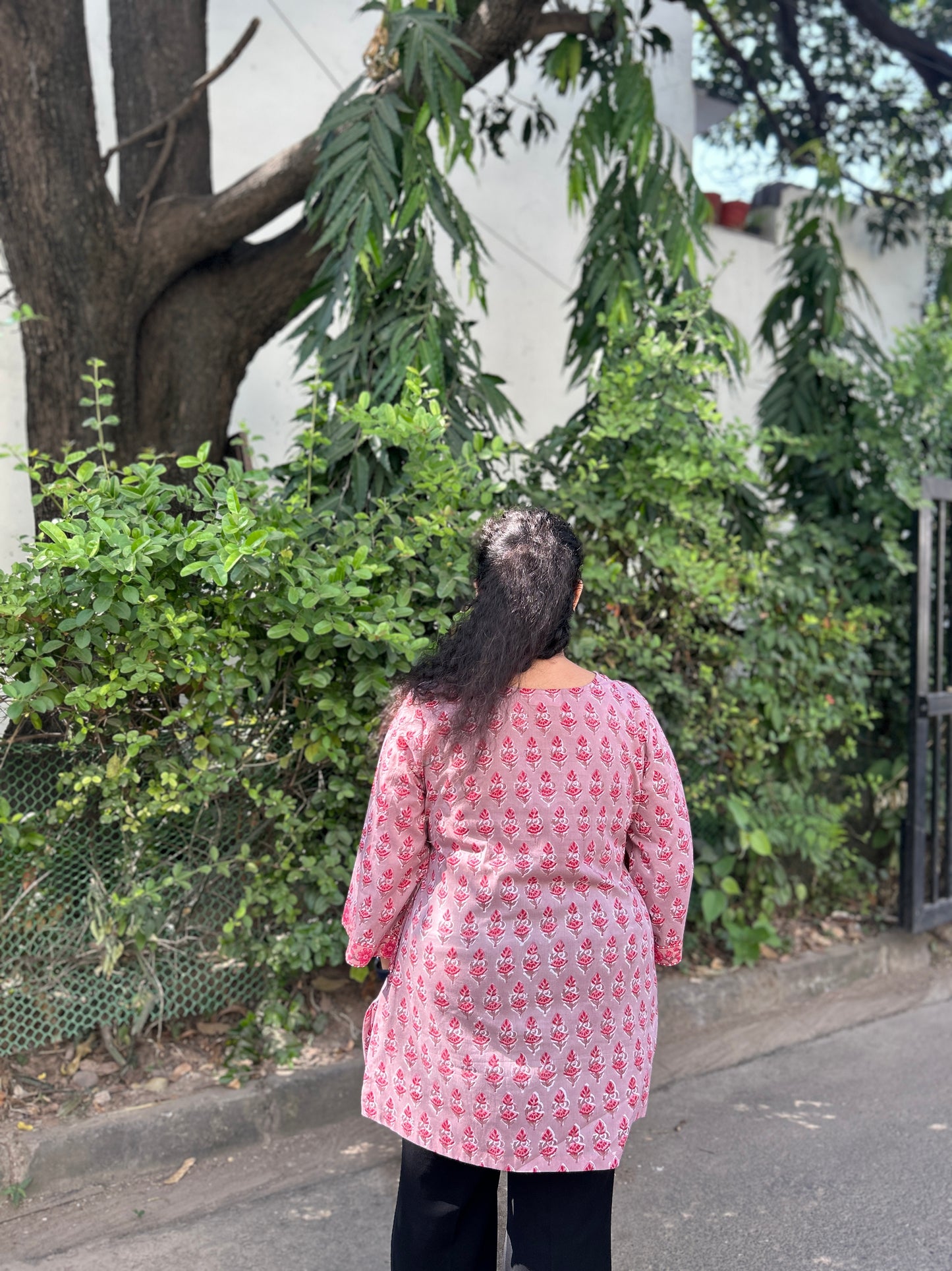 Blush Pink Hand-Block Printed Cotton Kurti
