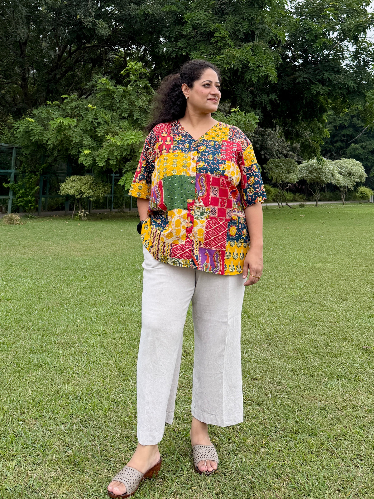 Multicolour Patchwork Anti-Fit Shirt