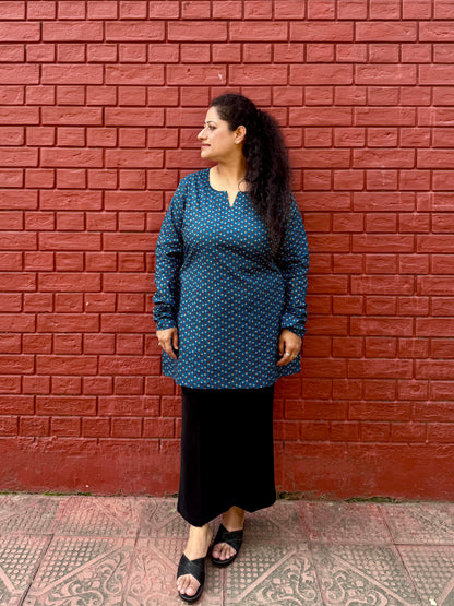 Teal Printed Cotton Kurta