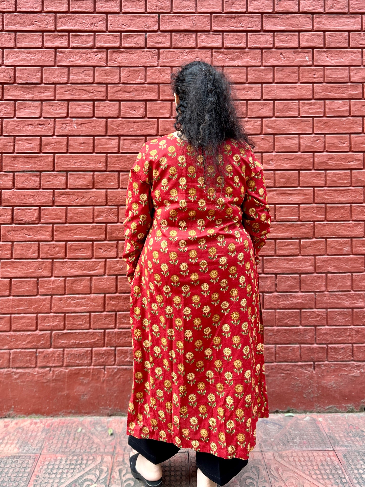 Red Floral Ajrakh Kurta