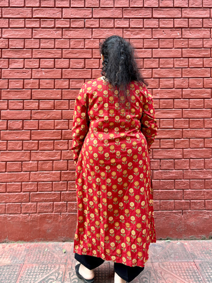 Red Floral Ajrakh Kurta