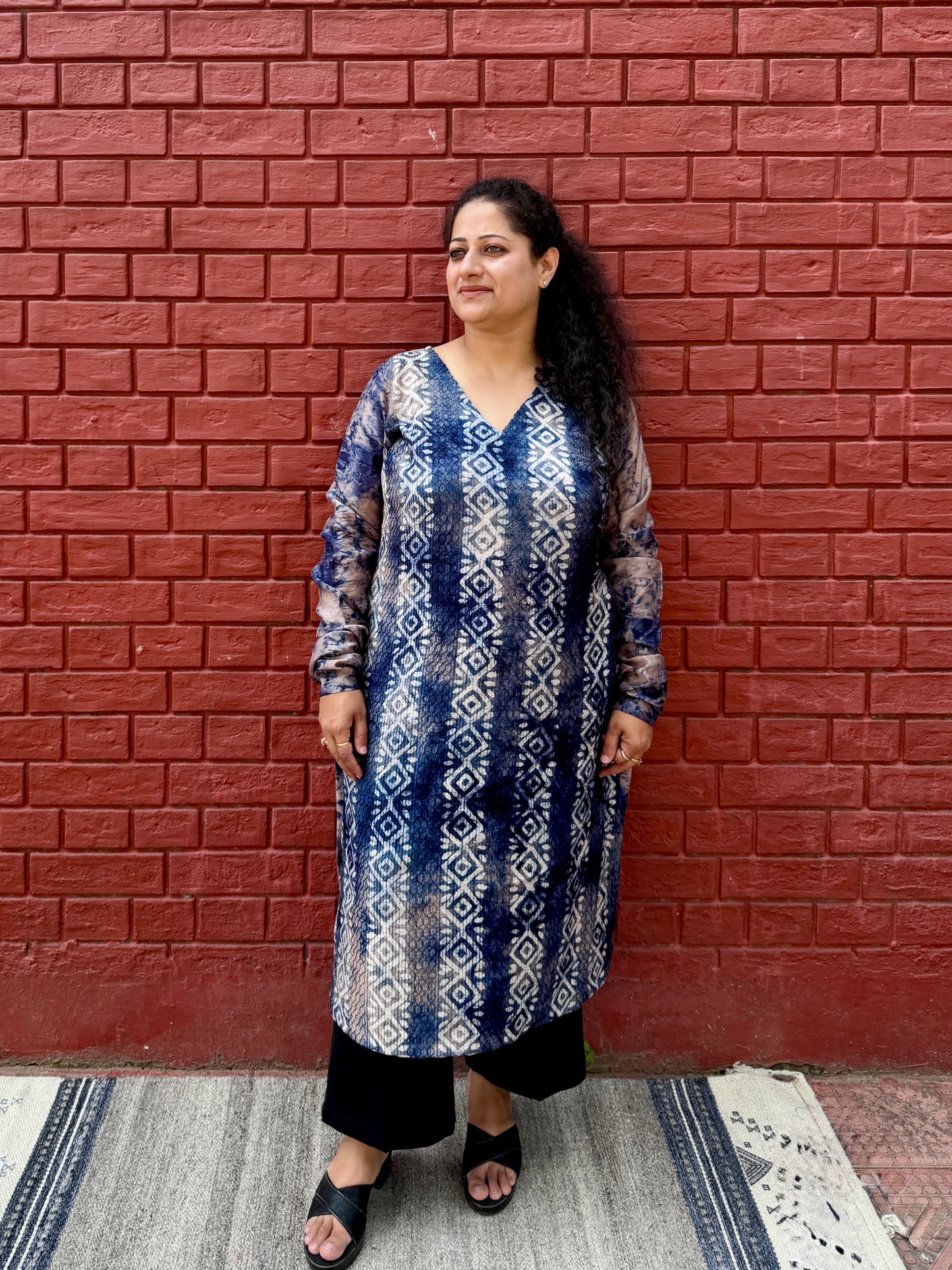 Blue Ikkat Style Kurta