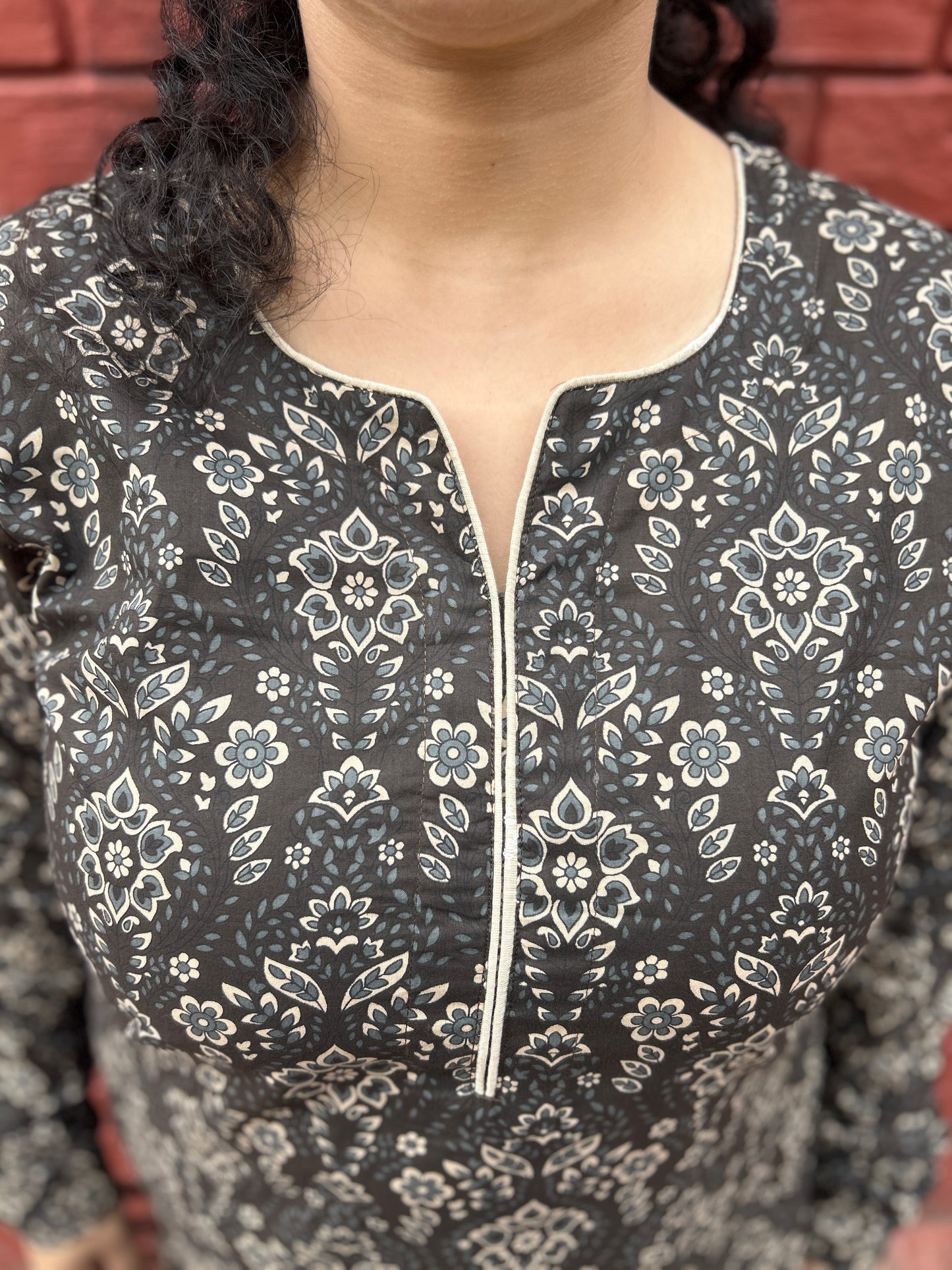 Brown Grey Printed Kurta