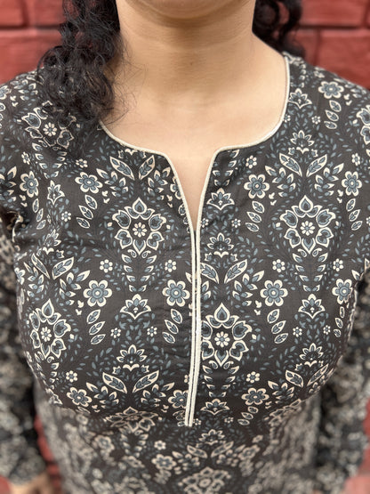 Brown Grey Printed Kurta