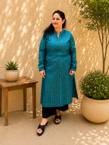 Teal Striped Kurta