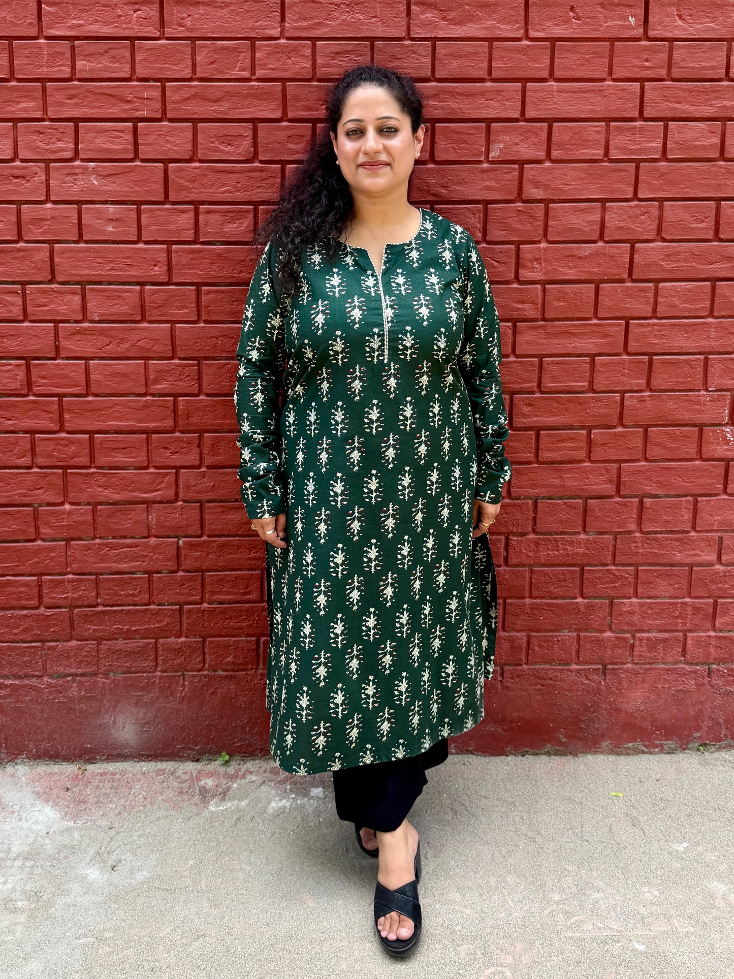Bottle Green Leaf Kurta