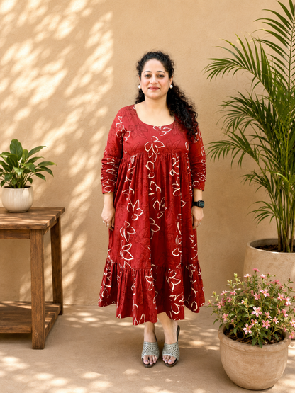 Rust Petal Chudi Sleeve Cotton Dress
