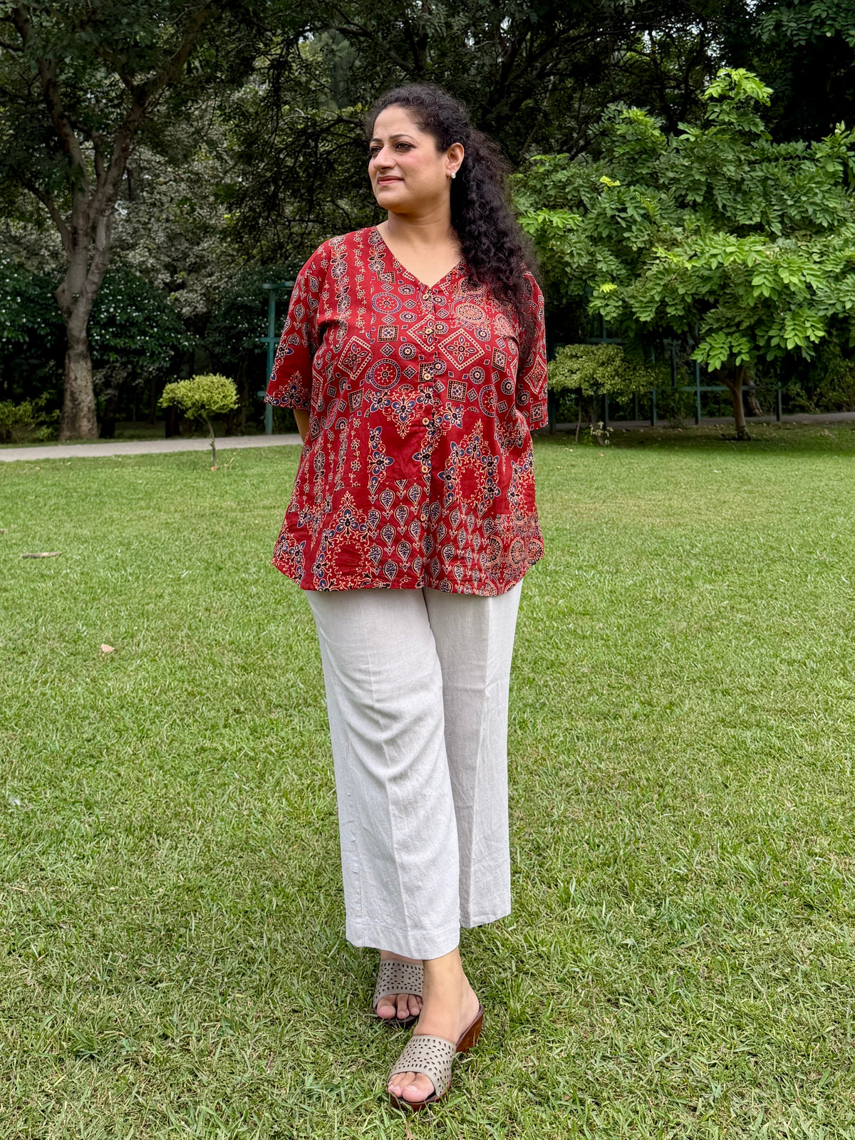 Red Ajrakh Anti-Fit Shirt