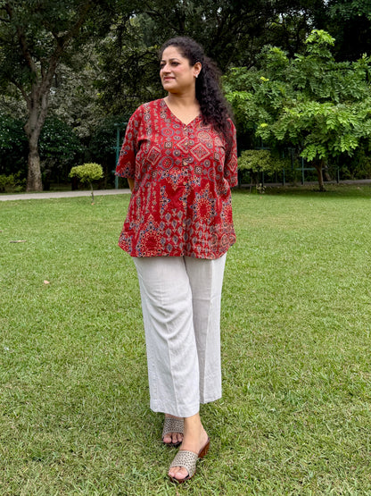 Red Ajrakh Anti-Fit Shirt