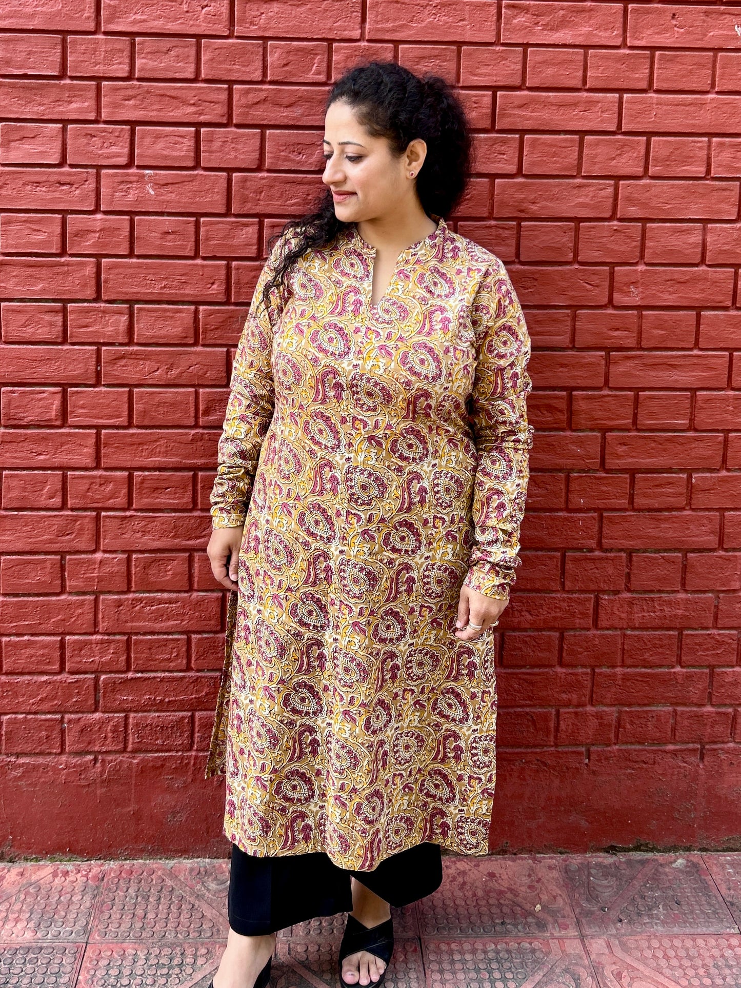 Mustard Paisley Bloom Straight Kurta