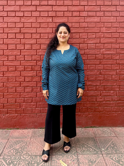 Teal Printed Cotton Kurta
