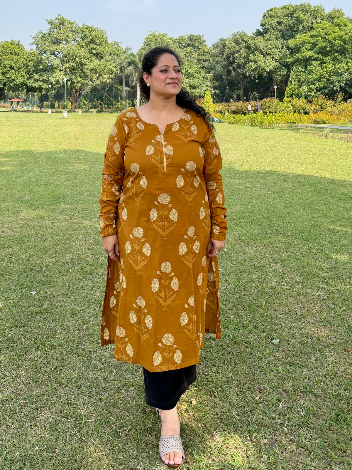 Mustard Leaf Print Kurta