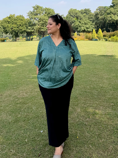 Teal Embroidered anti fit top