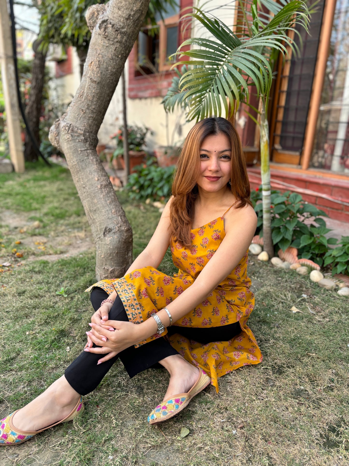 Mustard butti kurta
