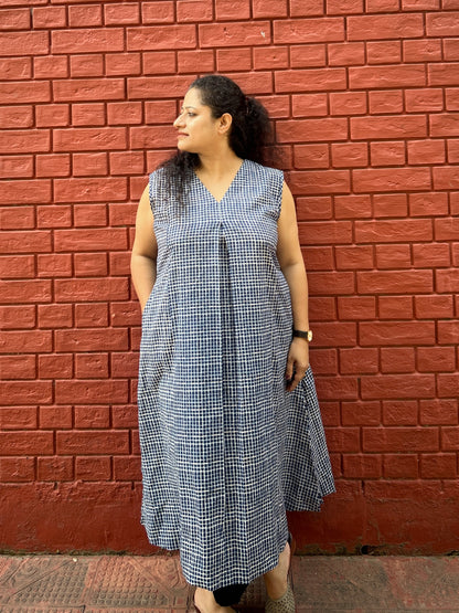 Navy checks A-line kurta with pockets ✨