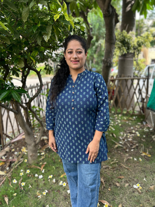 Indigo Blue Handblock Printed Cotton Kurta