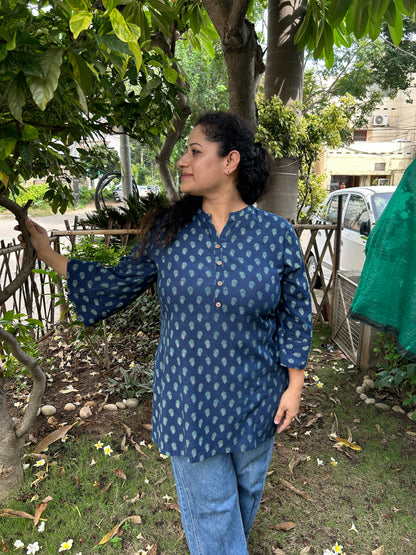 Indigo Blue Handblock Printed Cotton Kurta