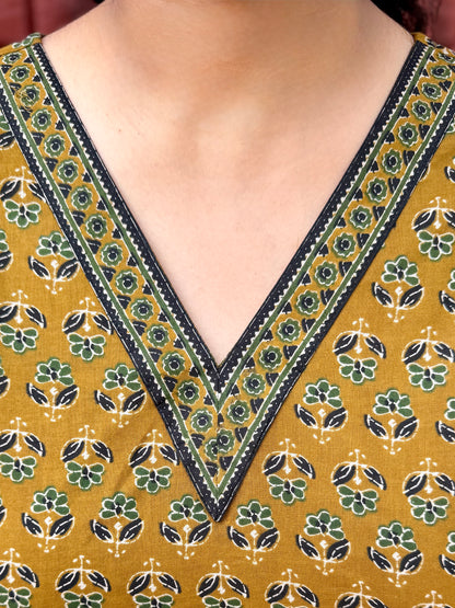 Mustard print short kurta