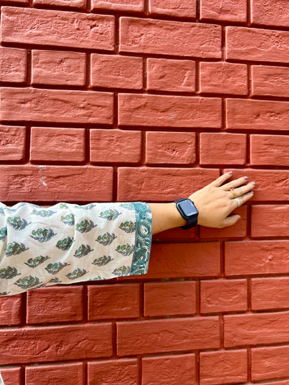 Ivory teal butti Short kurti