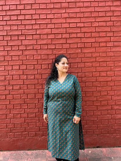 Peacock Handblock Cotton Kurta