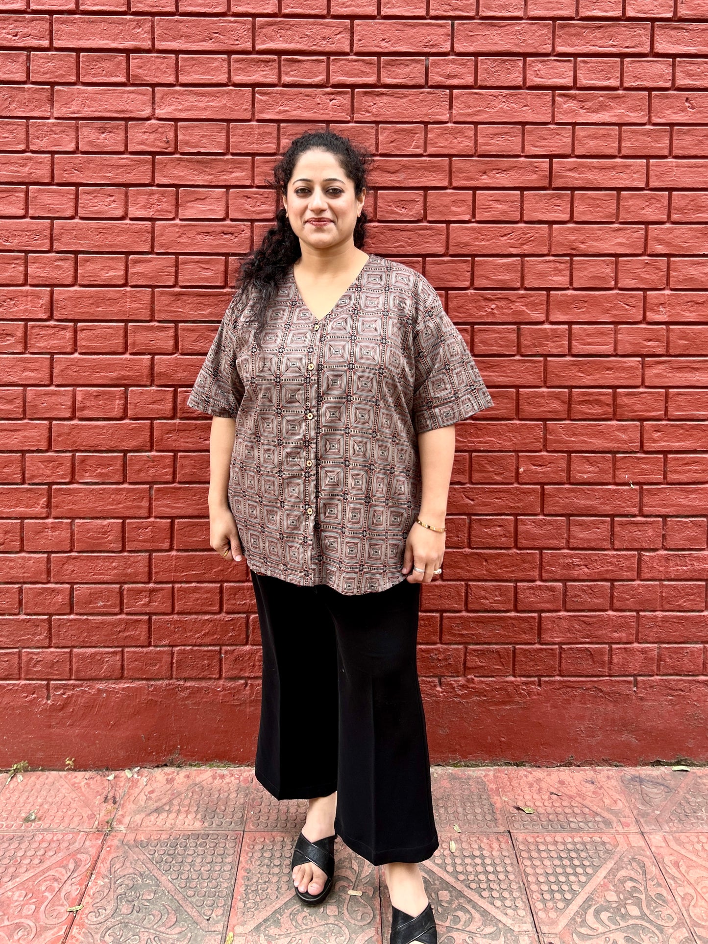 Brown Geometric Print Shirt ✨