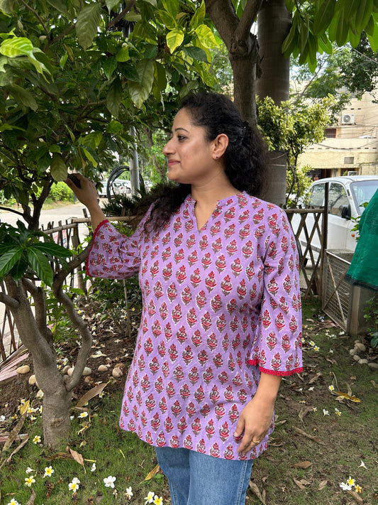 Lavender Blossom Handblock Cotton Kurti