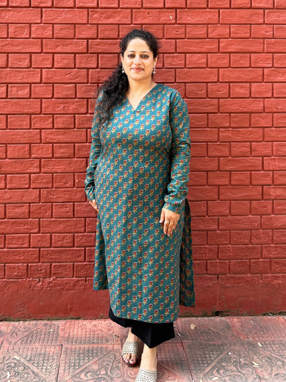 Peacock Handblock Cotton Kurta