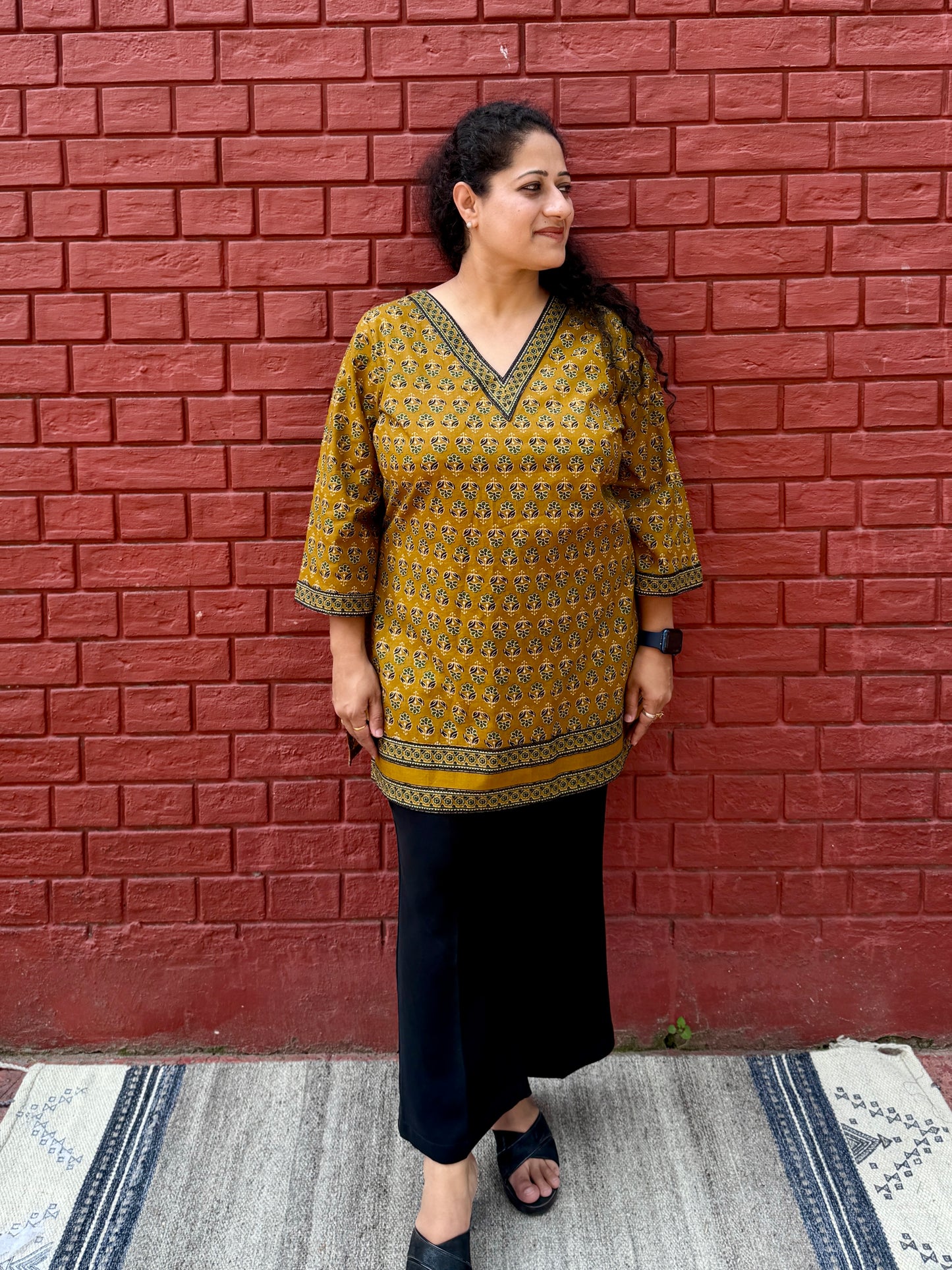 Mustard print short kurta