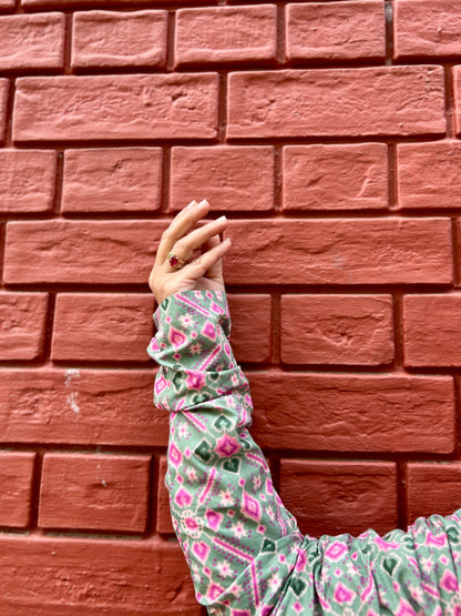 Soft green lotus Ajrakh kurta