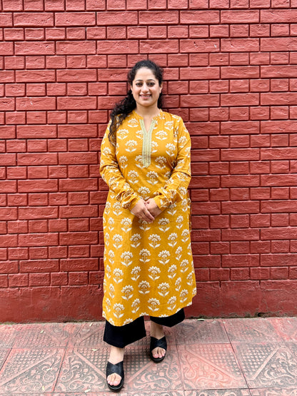 Mustard Phool Ajrakh Kurta