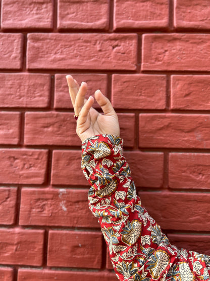 Crimson Floral Straight Kurta