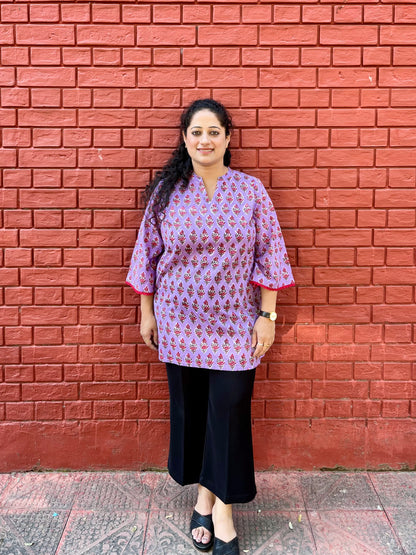 Lavender Blossom Handblock Cotton Kurti