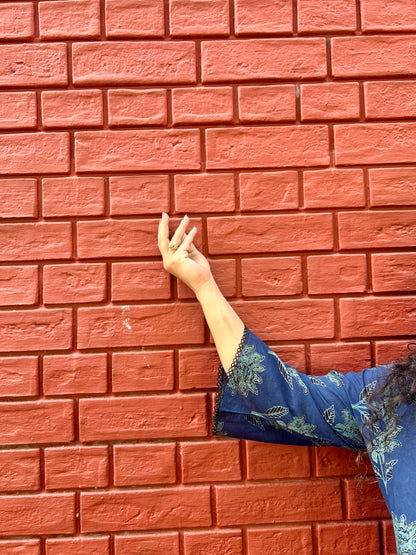 Midnight Bloom Indigo Cotton Kurti