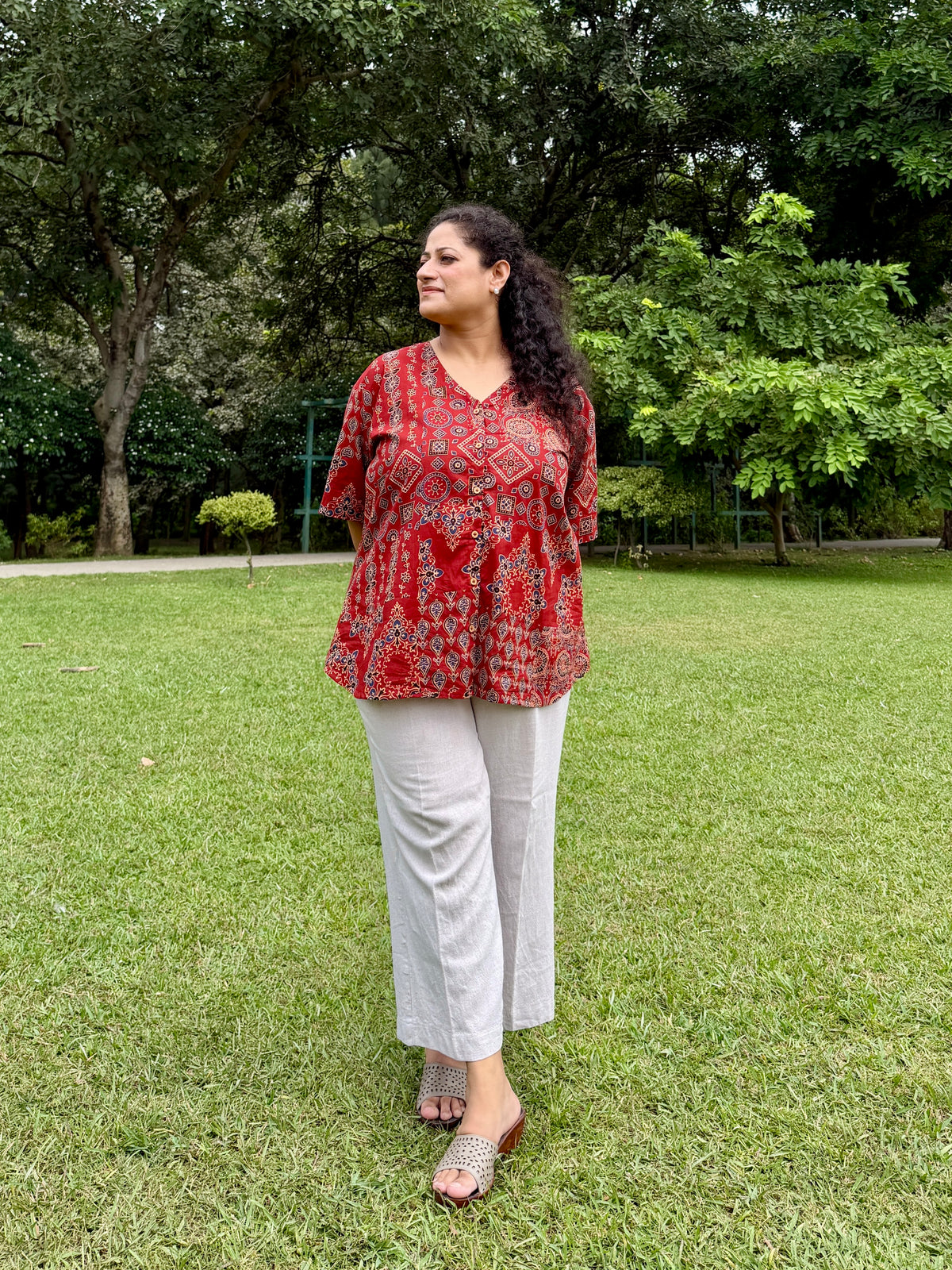 Red Ajrakh Anti-Fit Shirt