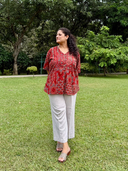 Red Ajrakh Anti-Fit Shirt