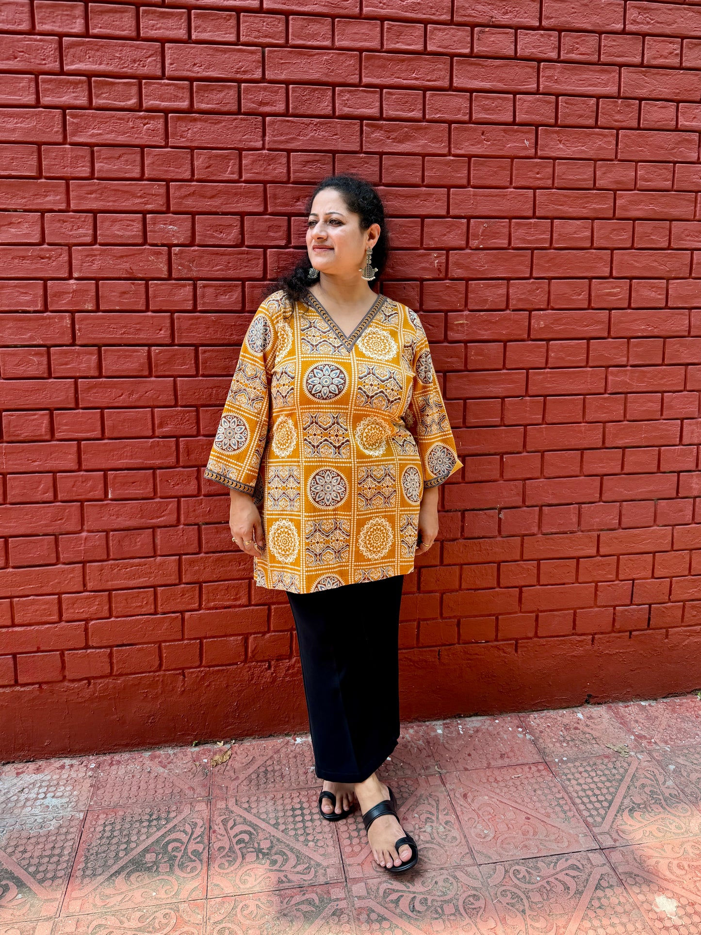 Mustard Block kurta