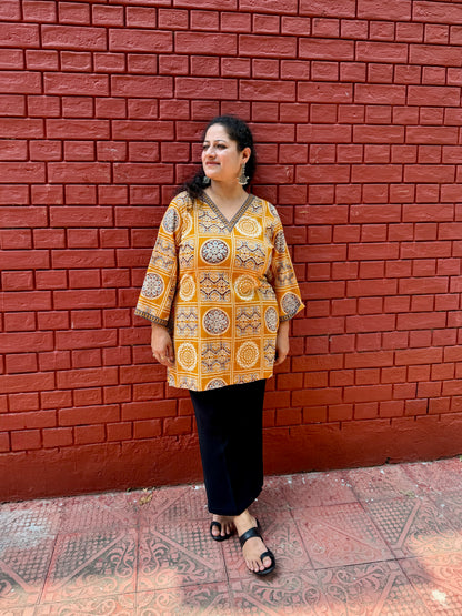 Mustard Block kurta