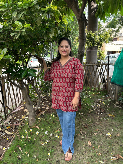Maroon Paisley Handblock Cotton Kurti