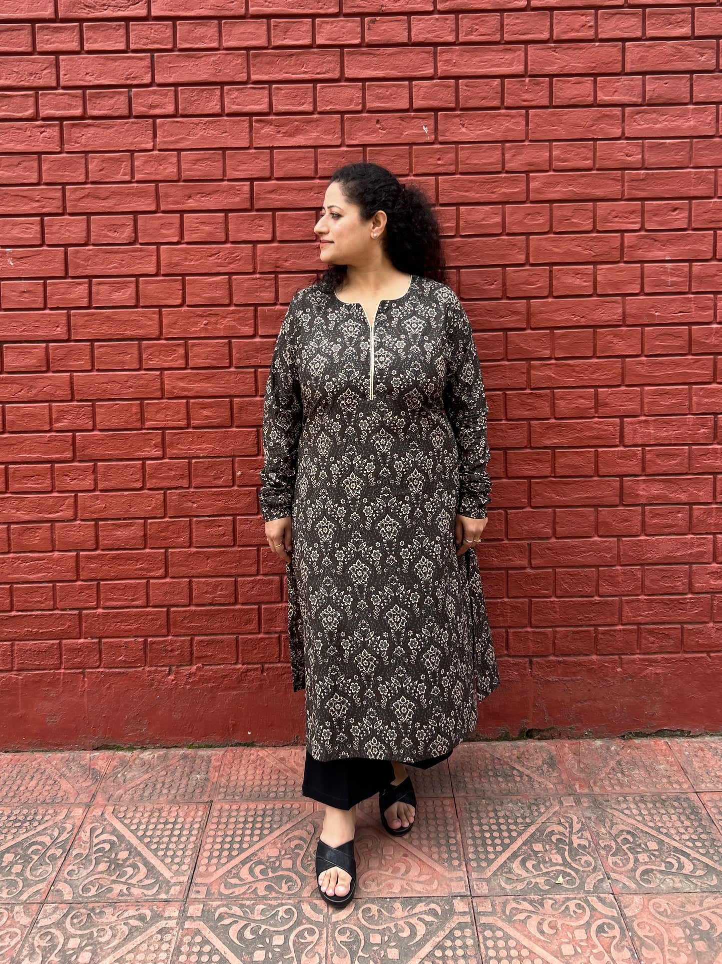 Brown Grey Printed Kurta