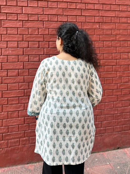 Ivory teal butti Short kurti